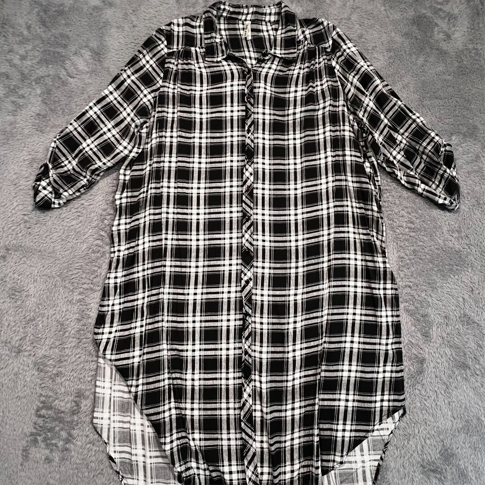 Live 4 Truth Plaid Shirt Dress‎ Duster 3/4 Roll Tab Sleeve Grunge Women's 22/24 - Picture 7 of 16